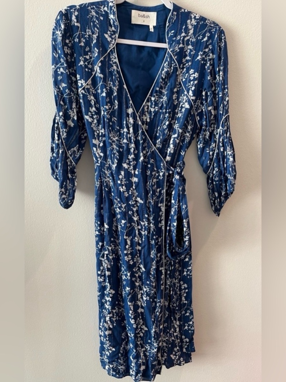 NWOT Ba&sh Folia Wrap Midi Dress - Floral Blue and White - Size 8 sku#27 - Picture 5 of 9